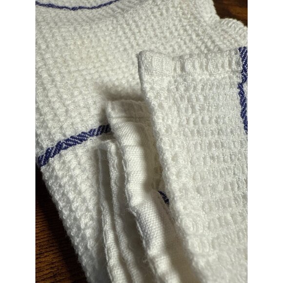 Flower Embroidered Waffle Weave Kitchen Towel With Blue Stripes and Flowers - Picture 6 of 10